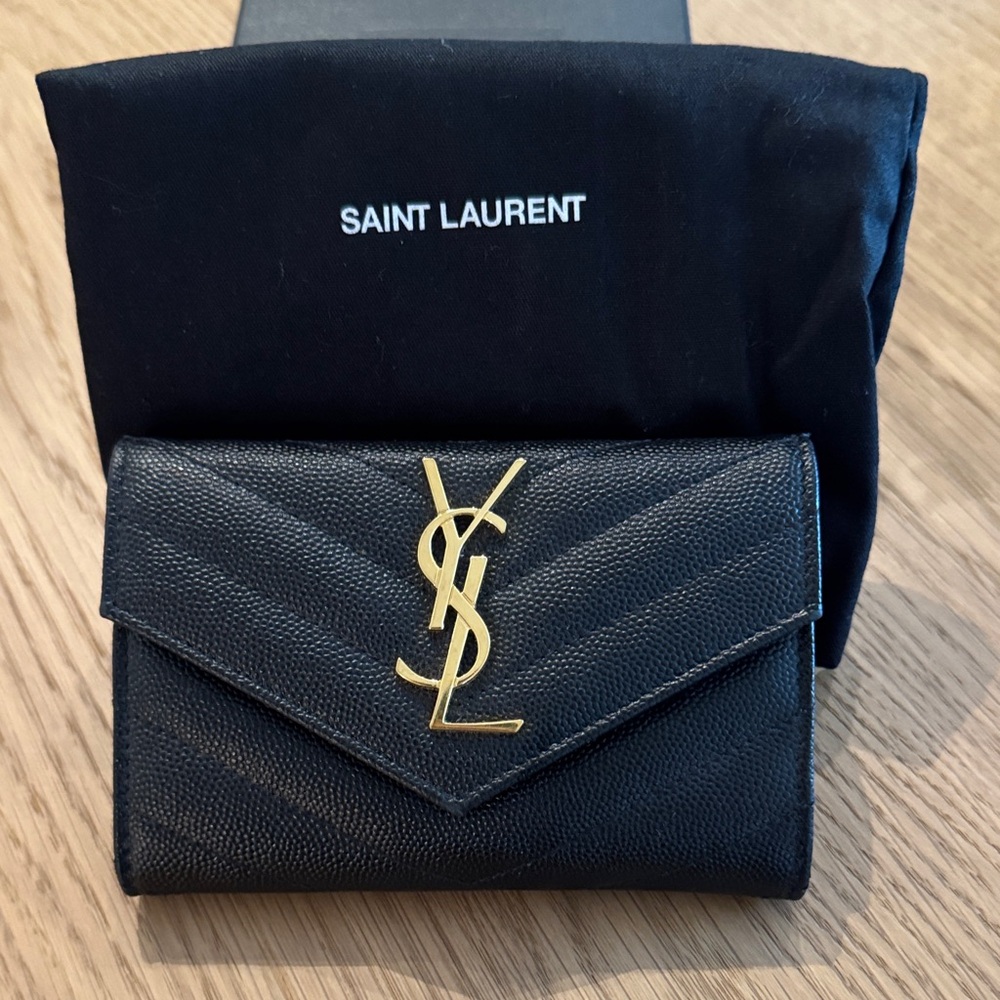 Saint Laurent Black Wallet with Gold Logo